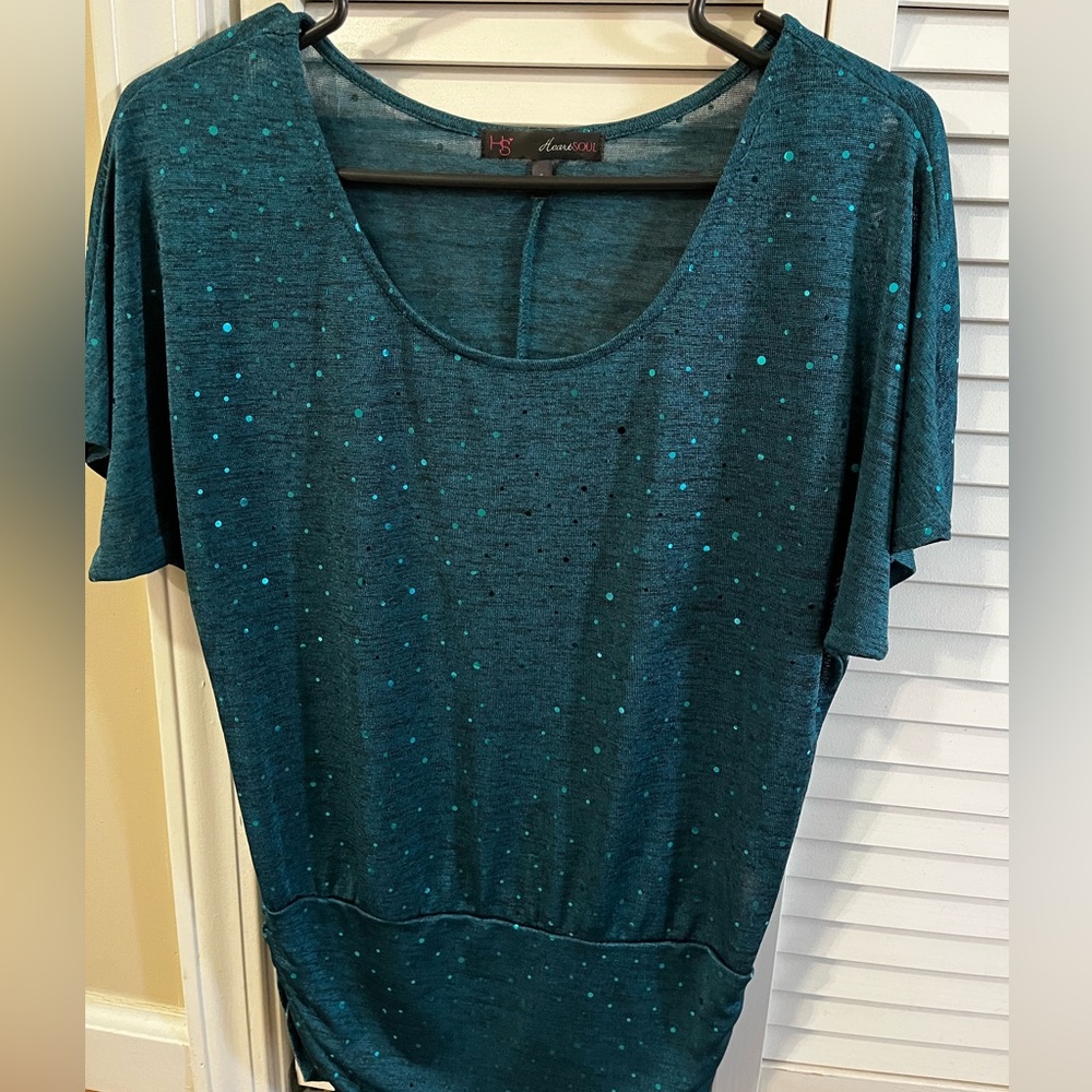 HeartSOUL Size Small, Teal Blouse. Bat Wing Sleeves.
